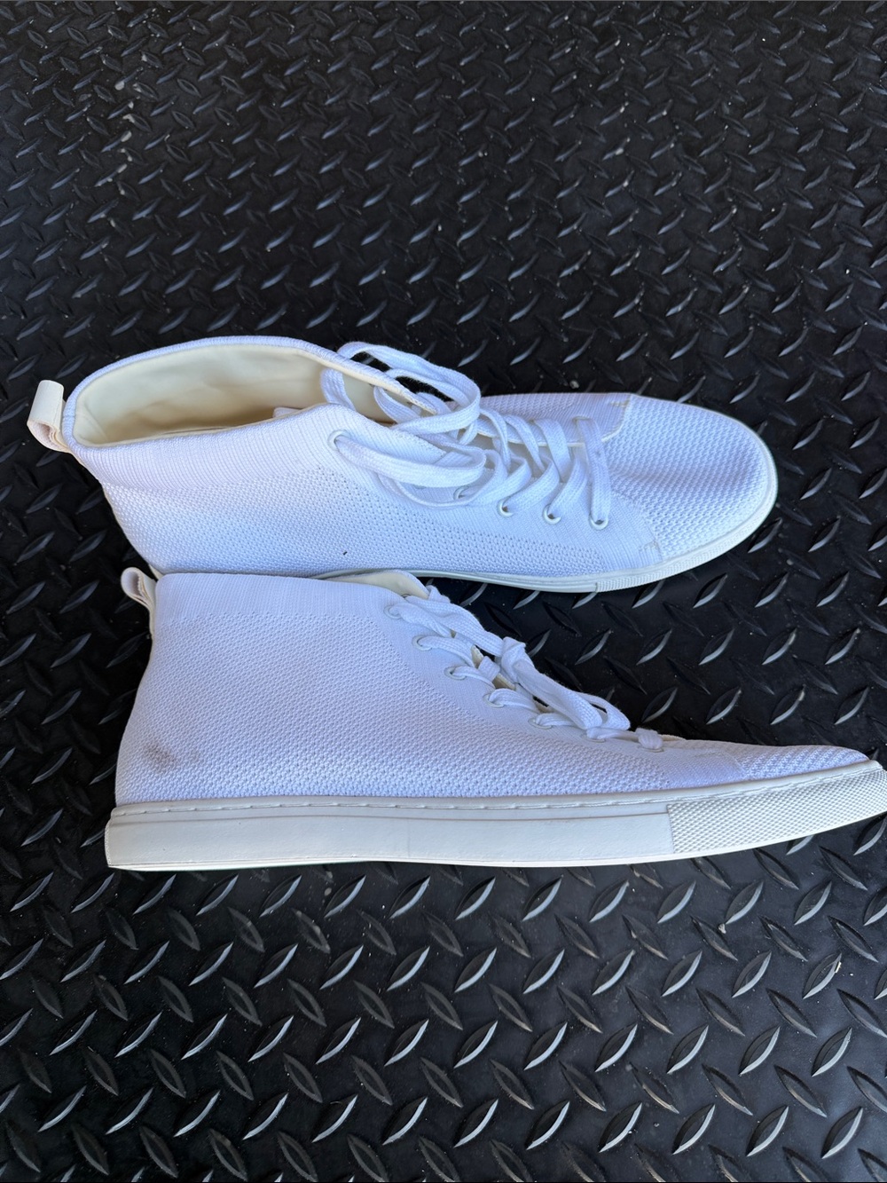 Shoes White Sneakers Lightweight High-Top Knit Lace-Up